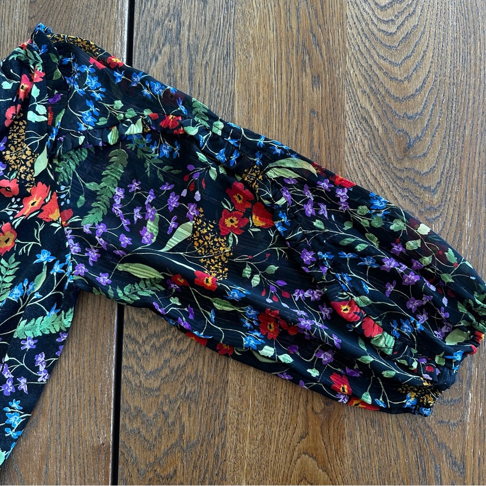 Maeve by Anthropologie Jacquin Peasant Blouse Black Floral Long Sleeve Women’s - Picture 13 of 16